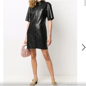 Nanushka Faux Leather Bento Mini Shirt Dress in Black